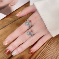 wholesale S925 Sterling Silver Double-Layer Hollow Auspicious Red Agate Inlaid Ring, Retro Ethnic Style-0-3