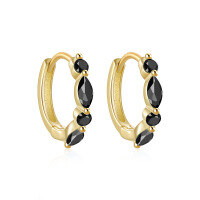 wholesale S925 Sterling Silver Classic Minimalist Zircon-accented Premium Hoop Earrings With Drop Zircon,。-Gold-Black Diamond 925 Silver