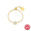 wholesale S925 Sterling Silver Adjustable Star-Shaped Butterfly Chain Ring with Crystal Accents-0-6