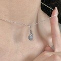 wholesale S925 Sterling Silver Mermaid's Blue Tear Drop Cat's Eye Stone Necklace for Women, Minimalist and Elegant High-End Collarbone Chain-0-2