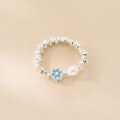 wholesale S925 Sterling Silver Small Fresh Sweet Pearl Flower Crushed Silver Ring Simple Small Flower Ring R02862-0-2