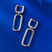 wholesale S925 silver jewelry, trendy and unique paperclip earrings, versatile wear, popular cross-border export bestseller-E541 White Diamond>925 Silver