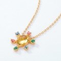 wholesale S925 Silver New Synthetic Citrine Geometric Japanese Light Luxury Iridescent Sky Cubic Zirconia Necklace-0-4