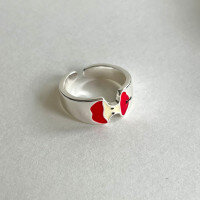 wholesale S925 Sterling Silver Red Resin Apple Core Ring, Niche, Personalized, Fresh, and Playful Gift-Silver Adjustable opening