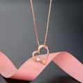 wholesale S925 Sterling Silver Single Diamond Pendant Necklace for Women, Minimalist Fashion Korean Style Diamond-Encrusted Heart-Shaped Collarbone Chain Accessory-0-5