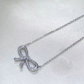 wholesale new sterling silver bow ribbon necklace for women, classic minimalist fashion style full diamond neck chain-0-2