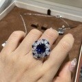 Sterling Silver Vintage Lab-Grown Sapphire Earring Pendant Ring Set-0-1