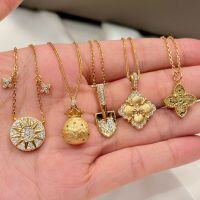 wholesale 925 Sterling Silver Cross-Border European and American Retro Lucky Bag Crushed Ice Clover Necklace with Ultra-Sparkly Ornate Round Pendant-DY191424-SG-WH 925 silver electroplated with real gold