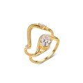wholesale S925 Sterling Silver Gold-Tone Moissanite Ring with 3D Double Wave Overlap Design, Trendy and Bestselling for Women-0-4