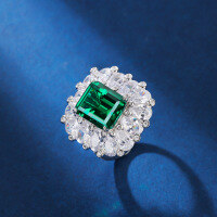 wholesale S925 Sterling Silver Ring Heavy Work Cultivated Cross-Border Live Streaming Factory Emerald Gemstone Inlaid with Zircon-Green 7