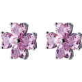wholesale S925 Sterling Silver Earrings Women Korean Style Small Fresh Pink Diamond Flower Ear Studs Artistic Sweet Four-Leaf Clover Earrings G175-0-4