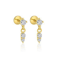 wholesale S925 Sterling Silver Irregular Zircon Star Earrings, Round Small Niche Design。-E4680-Gold/Pair 925 Silver
