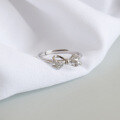 wholesale S925 Sterling Silver JA408 Korean Style Simple Bow Micro-Paved Zirconia Ring for Women Ins Silver Jewelry-0-1