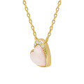 wholesale S925 Silver Plated 14K Gold Three-Dimensional Heart-Shaped Pink Shell and White Zircon Necklace in Japanese Niche Sweet Style-0-4