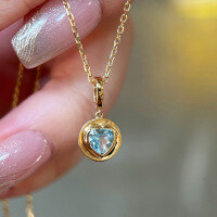 wholesale S925 Sterling Silver Red Elk All-Over Love Shape Aquamarine Round Pendant Necklace for Women, Romantic INS Minimalist-BX0156-Gold 925 Silver