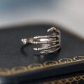 wholesale S925 sterling silver adjustable gothic Halloween skull hand ring-0-1