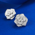 wholesale S925 Silver New Full Diamond-Inlaid Camellia Rose Earrings for Women, Exquisite and Versatile Style-0-1