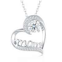 Metal Pendant Necklace with English Heart & Moissanite-1-carat moissanite + 22 stones  925 silver (40+5cm)