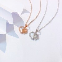 wholesale S925 Sterling Silver Guochao Fu Character Ruyi White Shell Pendant Necklace for Women, Small Minimalist Design, Versatile Gift for Girlfriend or Best Friend Collarbone Chain-DZ015739-Rose gold (with chain)  925 silver