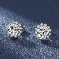 wholesale S925 Sterling Silver Moissanite Sparkling Flower Earrings for Women, 1 Carat D Color Diamond Bud Earrings with Full Micro-Pave Setting-0-0