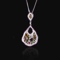 wholesale S925 Sterling SilverNatural Tourmaline Jewelry Set with Gemstone Earrings and Pendant Cross-Border Hot Selling New Arrival-Natural tourmaline necklace