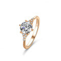 Champagne Gold Plated Sterling Silver Moissanite Six-Prong Crown Ring-0-4