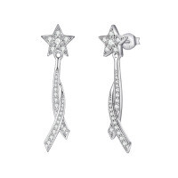 wholesale S925 Sterling Silver Women's Tassel Earrings with Zirconia, Long Drop Bow Studs, Small and Unique Star Earrings for an Advanced Look-Platinum>925 silver