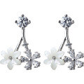 wholesale Sterling Silver Floral Fairy Earrings for Women, Sweet Diamond-Inlaid Two-Way Wear Artistic Shell Flower Ear Accessories E6835-0-4