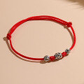 wholesale S925 Sterling Silver Red Thread Lotus Bracelet, Unique Design Woven Couple Rope for Boyfriend or Girlfriend, New Arrival for Birth Year-0-0