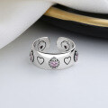 wholesale S925 Sterling Silver Light Luxury Pink Heart Diamond Ring, Ins Lady-like Gift for Girlfriend, Index Finger Ring-0-3