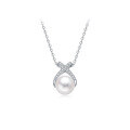 wholesale S925 Sterling Silver Cross Pearl Necklace, Versatile and Elegant, Niche Design with a Premium Feel, Perfect for Autumn and Winter Sweater Layering-0-4