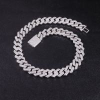 wholesale S925 Sterling Silver Hip Hop Cuban Chain with Two Rows of Moissanite, 18mm Wide, Fine Craftsmanship Version, Popular Cross-Border Diamond Pattern Necklace-Hip Hop Cuban Chain 20 inches