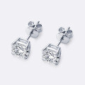 925 Sterling Silver Square Double Prong Single Stone D Color Moissanite Earrings-0-0