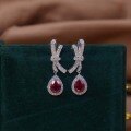 wholesale [Metal Material First] 925 Silver Gold Plated Lab-Cultured Pigeon Blood Red Ruby Stud Earrings for Women, Hot Sale on Douyin Kuaishou Live-0-1