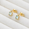 wholesale 14k Gold Plated S925 Silver Minimalist Square Aquamarine Zirconium Stud Earrings, Japanese Style NOJ* Inspired-0-3