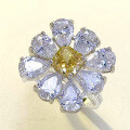 wholesale S925 Silver New Imported High Carbon Diamond 6*6 Yellow Diamond Ring Cluster Flower Setting Wedding Ring-0-1