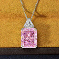 wholesale 925 Silver Pendant with 13*16 Rectangular Ice-Cut 15-Carat Pink/Yellow Gemstone Necklace 40+5cm-0-0