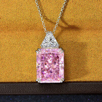 wholesale 925 Silver Pendant with 13*16 Rectangular Ice-Cut 15-Carat Pink/Yellow Gemstone Necklace 40+5cm-Pink 13*16【P1922】&gt;925 silver