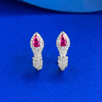 wholesale S925 Sterling Silver Pear-shaped Red Zircon Snake Bone Ear Clasp with a Premium and Luxurious Sparkle, Live Stream Edition-E641 Red Diamond Snake Earrings 925 Silver