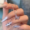 wholesale S925 Sterling Silver Gradient Purple Butterfly Necklace for Women, Ins Style Sweet Niche Design Light Luxury High-End Sense Collarbone Chain-0-0