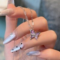 wholesale S925 Sterling Silver Gradient Purple Butterfly Necklace for Women, Ins Style Sweet Niche Design Light Luxury High-End Sense Collarbone Chain-ins gradient butterfly necklace/approx. 2.03g&gt;TL013862
