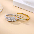wholesale 18K Gold Plated Sterling Silver Cross-Border New Moissanite Ring for Women, Double Row Diamond Open Ring, Minimalist and Fashionable Band-0-1