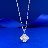 wholesale S925 Silver Four-Leaf Clover Shell Pearl Pendant with Adjustable Chain, Stylish and Versatile for Everyday Wear-N543 White Mother-of-pearl Four-Leaf Clover Necklace [Free Chain]  925 Silver