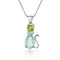 wholesale S925 Silver Light Luxury Personalized Design Natural Gemstone Cat Pendant with a Premium Feel, Inlaid with Green Amethyst Necklace Pendant-0-0