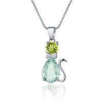 wholesale S925 Silver Light Luxury Personalized Design Natural Gemstone Cat Pendant with a Premium Feel, Inlaid with Green Amethyst Necklace Pendant-Natural green amethyst pendant