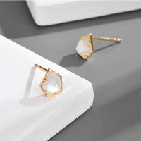 wholesale S925 gold-plated silver, Dunli irregular white crystal ear stud necklace, fashionable and minimalist OL women's earrings wholesale-White crystal + white shell fashionable simple earrings 925 silver