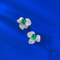 wholesale S925 silver jewelry live-streaming new design small fresh bougainvillea sugar loaf synthetic emerald earrings-0-2