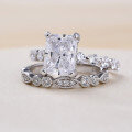 wholesale S925 Sterling Silver Retro Art Deco Radiant Wedding Ring Set, Pure Silver Bestseller-0-1