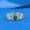 wholesale S925 Silver 4*6 Green Spinel Cabochon Lace Ring for Women, Summer Fresh and Simple Style, Live Streaming Edition-0-0