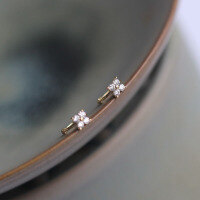 wholesale 9K gold mini four-leaf clover flower earrings with zirconia, simple and elegant small hoop earrings for cartilage-9K per price